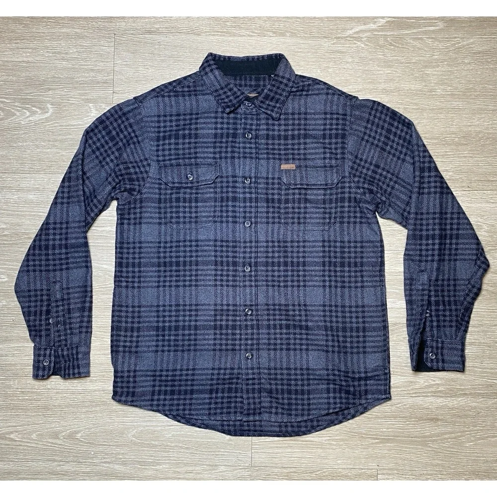 Men Size MEDIUM Orvis Shirt Gray Plaid Flannel Long Sleeve Outdoor Hiking Logger